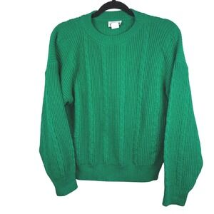 Vintage Women's Green Cable Knit Sweater Made in USA Medium Warm
